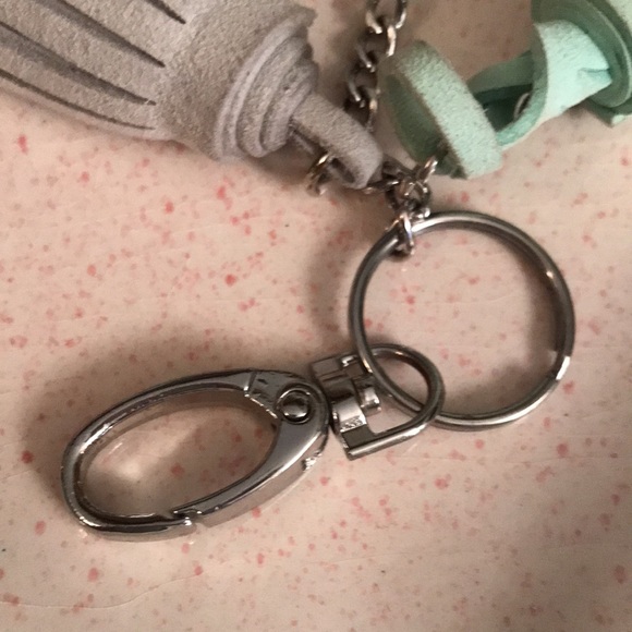 Faux Fur Key Chain / Purse Clip Turquoise & Gray. - Picture 5 of 6